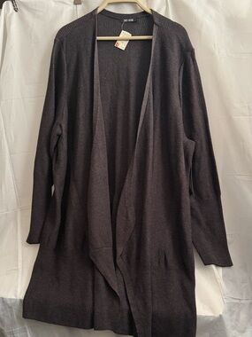 NICK ZOE Long Open-Front Cardigan - Dark Gray, cotton blend size 1X